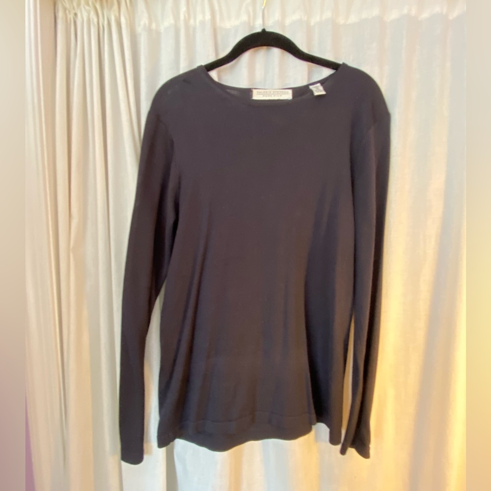 Valerie Steven’s Pure Silk Navy Blue Long Sleeve Top